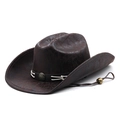 Classic dark brown suede western cowboy hat with decorative metal flower and chin strap - Dark Brown Distressed Style (02)
