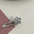 Pink rhinestone flower hair clip with silver alloy base for elegant women hairstyles - Silver/White Zirconia-Small Flower