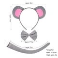 Set costume da topo grigio con cerchietto orecchie di peluche, papillon e coda lunga - Set da 3 Pezzi (Fascia+Farfallino+Coda) / Grigio