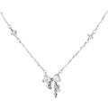 Silver hollow butterfly necklace with tassel pendant and shimmering zircon accents - Bowknot Necklace (LI394)