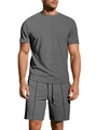 Men's grey two-piece set featuring waffle knit short sleeve shirt and casual shorts - Marl Grey