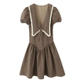 French vintage brown plaid dress with lace collar, puff sleeves and a delicate bow tie - XS / Brown Plaid
