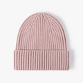 Bonnet en maille côtelée rose clair pour femme avec large bord replié d'hiver - Taille unique / Rose