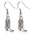 Retro silver cowboy boot earrings with intricate western pattern engraving - Cowboy Boot Style (ZW683)