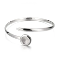 Detailed view of silver stainless steel open cuff bangle base with round bezel setting - Steel Color (KLJ5742-Z)