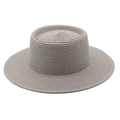 Detail of grey wide brim straw boater hat showing fine spiral weaving texture - M (56-58cm) / Gray