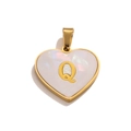 Golden heart pendant with iridescent white inlay and gold letter Q for DIY necklaces - Letter Q / Gold