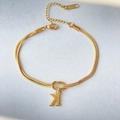 Gold plated stainless steel double layer snake chain bracelet with initial K pendant - Gold-K