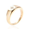 Elegant gold-plated hexagram signet ring with a centered sparkling crystal stone - US 6 / Gold