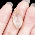 Elegant marquise cut clear quartz pendant with golden metal border for DIY jewelry making - White Crystal