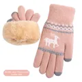 Pink touchscreen winter gloves with thick double-layer plush lining and reindeer pattern - Double Layer Fleece Elk Style / Dusty Pink