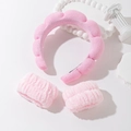 Pink sponge spa headband and wristband set for face washing and skincare routines - Pink Headband And Wristbands Set