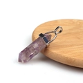 Natural amethyst hexagonal column pendant with silver metal clasp on wooden base - Resin Amethyst
