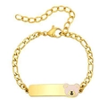 Golden stainless steel Figaro bracelet with pink enamel bear and blank ID tag for kids - Pink Bear / Gold