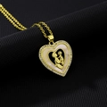 Detail of gold heart pendant with mother and child motif and sparkling zircon inlay - Style H (Heart Embossed Mother-Child/White Shell Plate)