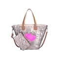 Borsa tote trapuntata argento con motivi a cuore rosa e borsa piccola rimovibile - Oro