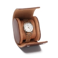 Dark brown leather watch roll with velvet lining for a single luxury timepiece - Smooth Brown - 1 Slot