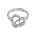 Silver open heart ring with letter O design and sparkling clear crystals inlay - Initial Q (Silver Ring Q) / Silver