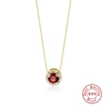 Collana in argento S925 dorato con ciondolo tondo in zircone rosso rubino - Oro #1 Granato Scuro (Rotondo Zirconia Rosso)