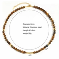 Collana con pietre occhio di tigre con chiusura in acciaio inossidabile dorato - Occhio di tigre / caffè