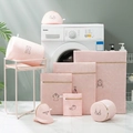 Pink mesh laundry bag set with embroidered icons for delicate clothes protection - 20x30cm Pants Bag / Mocha Coffee