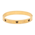 Bracciale rigido vintage in oro e acciaio con cuori neri e ciondoli floreali incisi - Nero