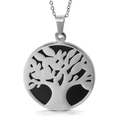 Silver stainless steel tree of life necklace with black resin detail and chain - Silver Round Hollow Tree of Life Black Base Style (KP49609-K)