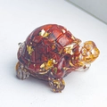 Cute turtle figurine with red natural crystal gravel and gold foil in resin - Red Jasper + Gold Foil