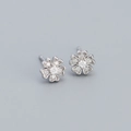 French vintage silver flower stud earrings with S925 sterling silver and zircon - White Gold