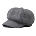 Detail of the high-quality grey wool blend octagonal newsboy cap with retro paneling - M(56-58cm) / Gray