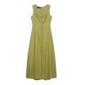 Ärmelloses olivgrünes Midikleid mit Karree-Ausschnitt und einreihiger Knopfleiste - XS / Olivgrün
