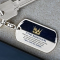 Engraved stainless steel dog tag keychain with crown and sentimental quote for son - Son / Steel