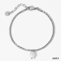 Double-layer silver snake chain bracelet with natural white baroque pearl charm - Silver Anklet (A651)