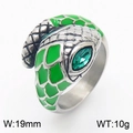 Bague serpent en émail vert avec yeux émeraude en acier inoxydable, style hip hop 19mm - US 8 / Argenté