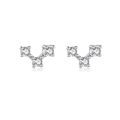S925 sterling silver stud earrings with three-stone V-shaped white zircon in silver finish - MME770-1 Silver W-Shape Three Stones