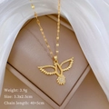 Detailed specs for gold owl pendant necklace with measurements and crystal details - Spreading Wings Bird Style (C428 Titanium Steel Chain Copper Micro-inlaid Pendant)