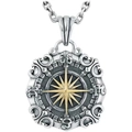 Ciondolo bussola nautica ottagonale in acciaio argento e oro su uno sfondo bianco puro - Ciondolo Stella della Bussola (Senza Catena)