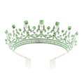 Silver bridal tiara with sparkling green rhinestones and hair combs on white background - Silver Green