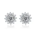 Pendientes de girasol de moissanita brillante en plata esterlina S925 con diseño floral - Pendientes de 1 ct * 2 (Con Certificado GRA y Caja de Regalo)