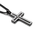 Men's black cross necklace with silver inner outline and central screw detail - Black
