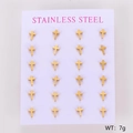 Set of 12 pairs of golden stainless steel cross stud earrings on a white display card - Gold Cross (24 Pcs/12 Pairs)