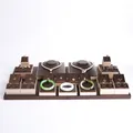 Brown leather and beige jewelry display set with ring holders and necklace stands - Set 7