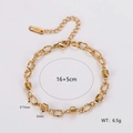 Pulsera de acero inoxidable dorado con cuentas cilíndricas facetadas y eslabones ovales - Dorado