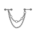 Industrial star barbell earring with double chains in gunmetal finish for ear piercing - Black Triple Ring Style (8mm)