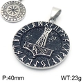 Vintage Viking Thor's Hammer Mjölnir compass rune round pendant in 40mm stainless steel - Steel Color Round Pendant (KP115596-MZOZ)
