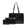 Set da 3 borse nere con grande borsa a tracolla effetto coccodrillo e pochette - Nero