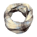 Faux cashmere checkered infinity scarf in blue and brown knit with phone pocket - F52