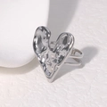 Minimalist silver heart-shaped open ring with unique textured finish and adjustable band - Concave-Convex Heart (JR479-Steel Color)