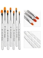 Set of 7 UV gel nail brushes with clear glitter handles and orange fiber bristles - Silver Oval Flat UV Gel Brushes (7Pcs)