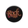 Round Rock & Roll tin badge with a red electric guitar illustration on a black background - Rock & Roll Red Electric Guitar
